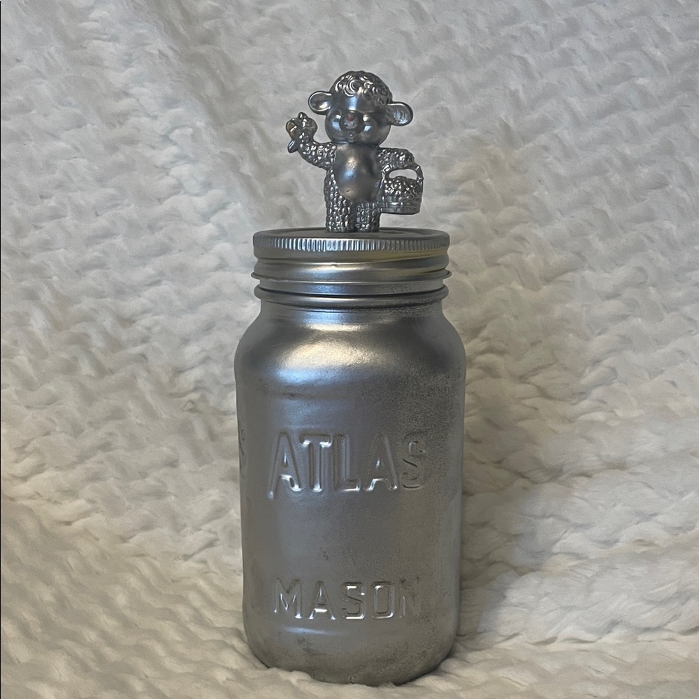 Silver Atlas Mason Jar with Decorative Lid